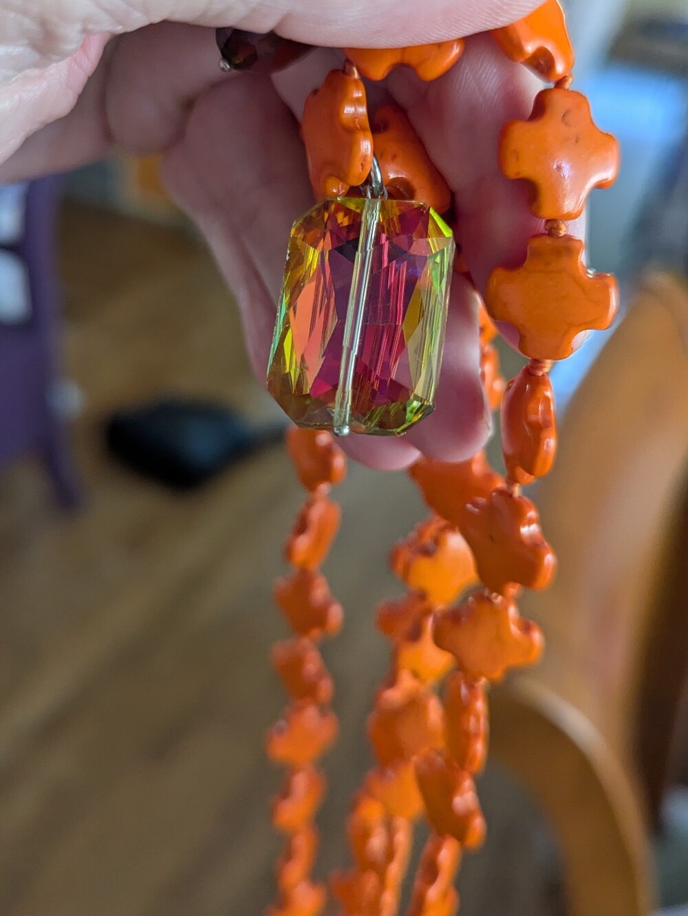 Katia Designs Orange Howlite Beaded Necklace with Crystal Pendants - Picture 5 of 8